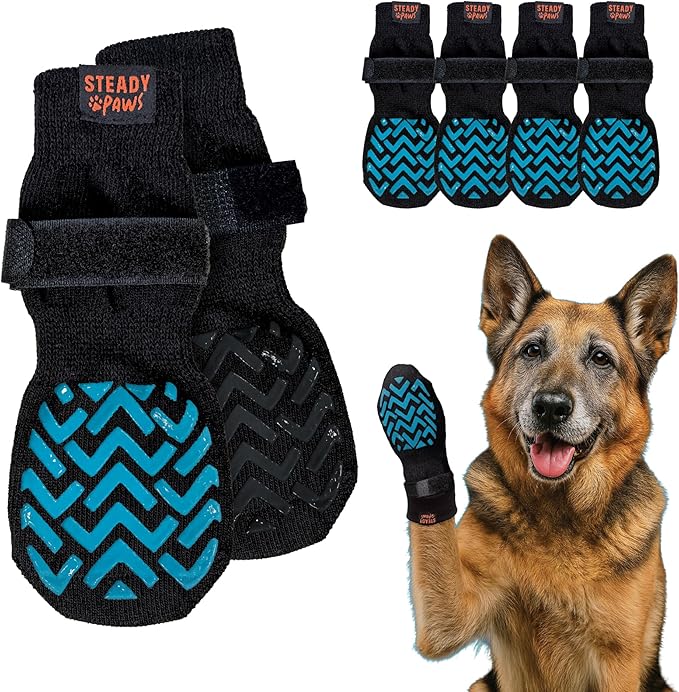 Anti-Slip Dog Socks – Non-Slip Traction Socks for Dogs with Adjustable Straps, Prevents Slipping on Hardwood Floors, Breathable & Washable – 4 Pack (Sizes XS–XXL) (M)