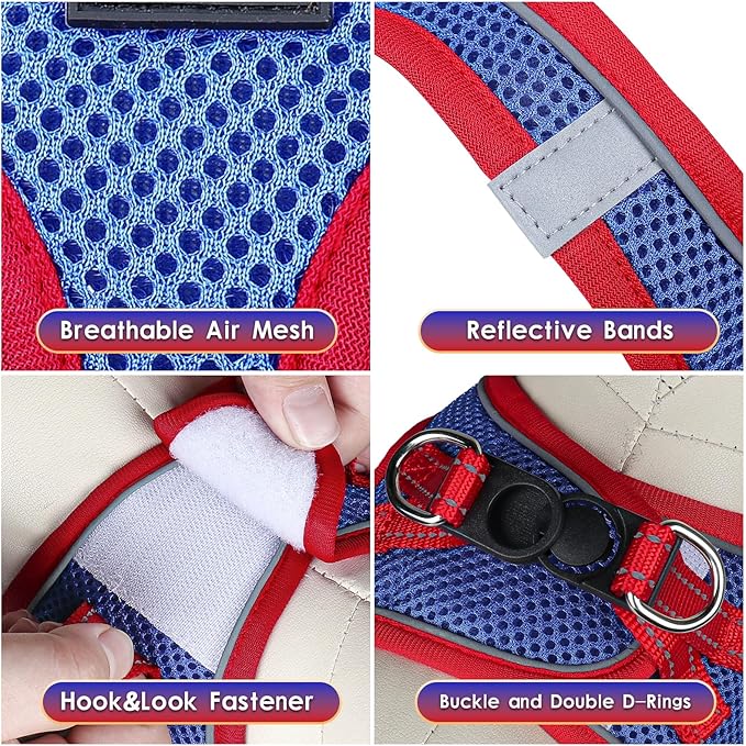YIMEIS Dog Harness and Leash Set, No Pull Soft Mesh Pet Harness, Reflective Adjustable Puppy Vest for Small Medium Large Dogs, Cats (Red & Blue, Small (Pack of 1)