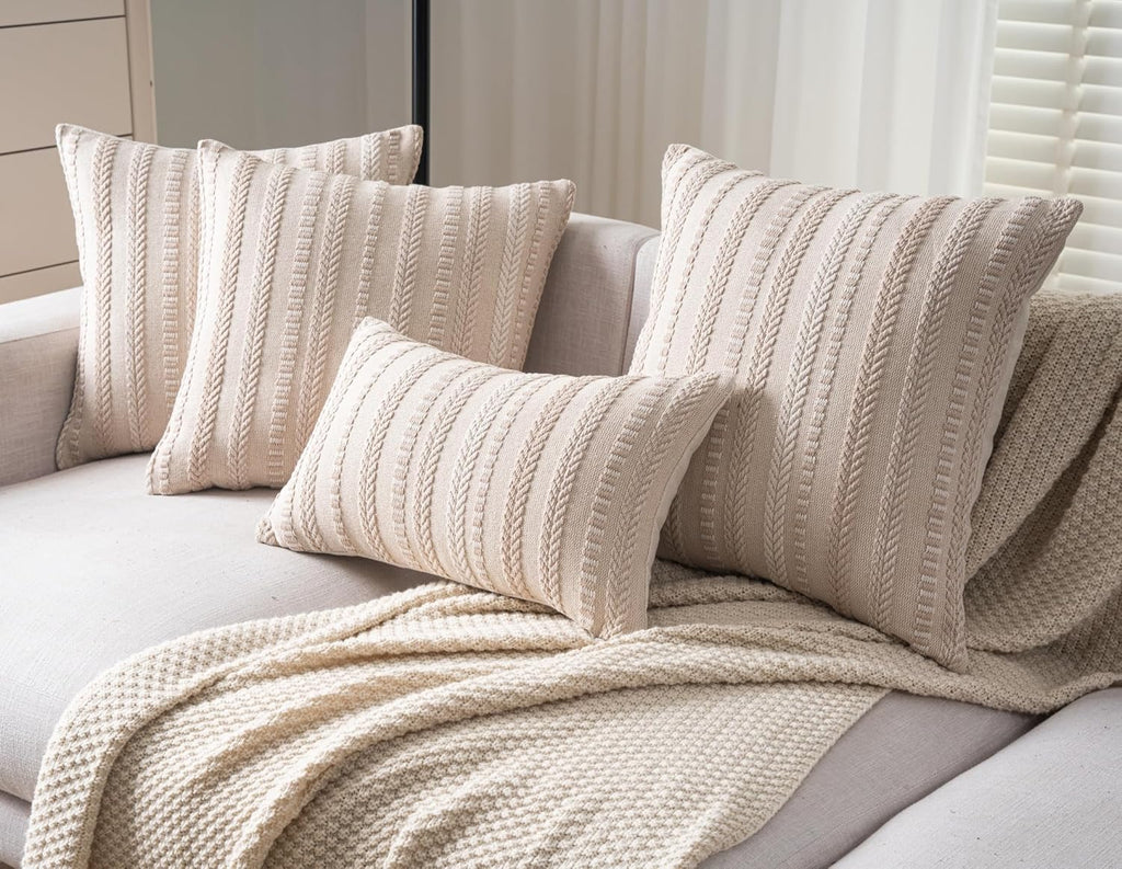 Boho Throw Pillow Covers 12x20 Inch Set of 2, Farmhouse Decorative Couch Pillow Cases, Beige Accent Pillows of Bed, Sofa Bedroom Living Room Home Decor Cushion Cover