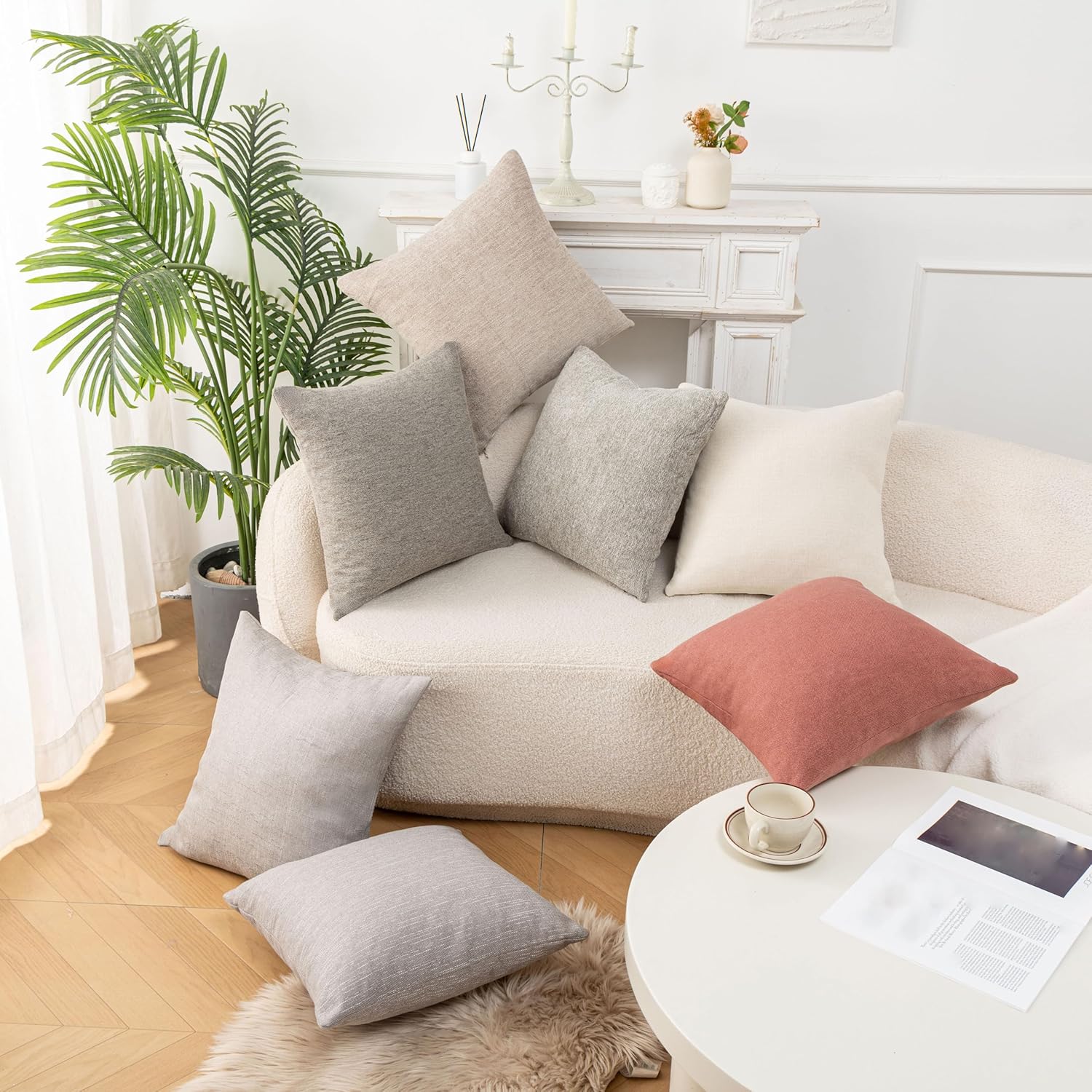 Throw Pillow with Insert 18x18 Inch Set of 2 - Modern Fall Home Decor for Living Room Sofa, Bed - Cute Square Accent Cases - Anthropologie Style Decor (Metallic Gray #P1-11)