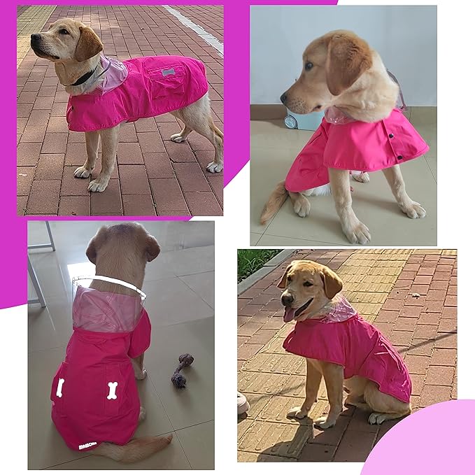 Waterproof Dog Raincoat, Adjustable Reflective Lightweight Pet Rain Clothes with Poncho Hood (Small, Dark Pink)