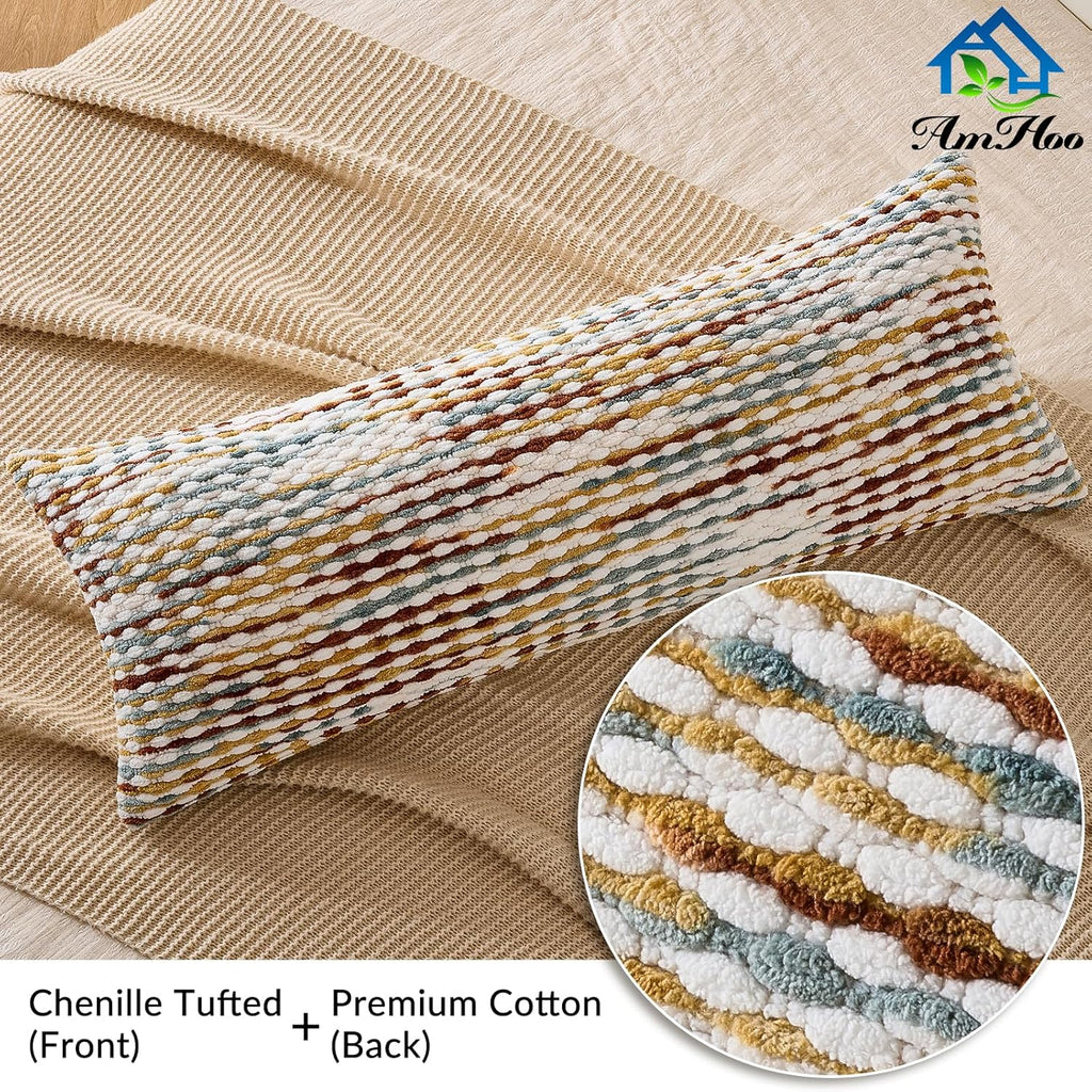 AmHoo Boho Chenille Pillow Cover Decorative Tufted Pillowcase for Couch Bed Sofa Bedroom Living Room Modern 14 x 36-Inch Brown