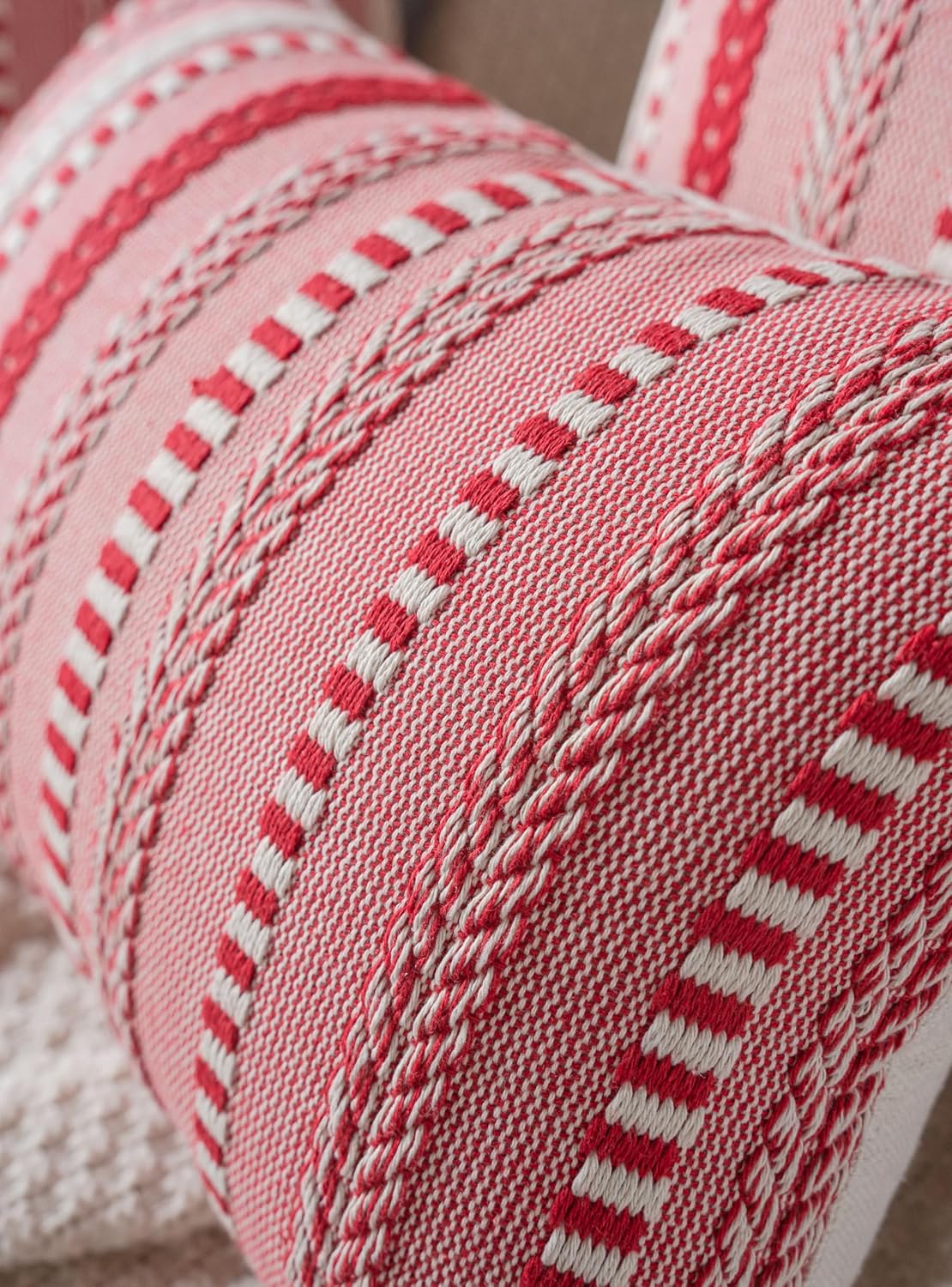 Christmas Lumbar Pillow Covers 14x36 Long, Farmhouse Boho Christmas Decorative Couch Pillow Cases, Red Accent Pillows of Bed, Sofa Bedroom Living Room Home Decor Cushion Cover, Pack of 1