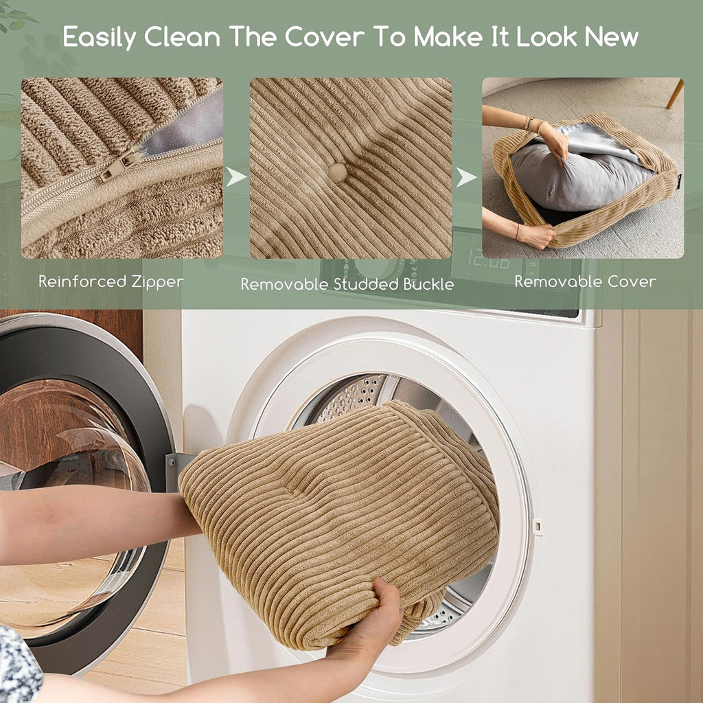 8" Washable Floor Pillow Cushion for Adults, Meditation Cushion Pillow, Large Square Floor Sitting, Removable Tufted Corduroy Cover, for Tatami Living Room or Yoga, 22x22 Inch, Machine Washable