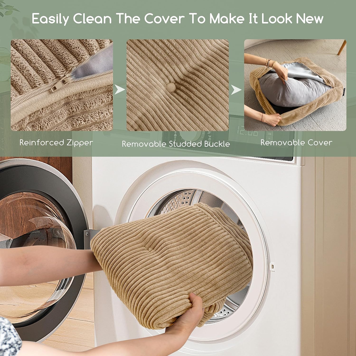 8" Washable Floor Pillow Cushion for Adults, Meditation Cushion Pillow, Large Square Floor Sitting, Removable Tufted Corduroy Cover, for Tatami Living Room or Yoga, 22x22 Inch, Machine Washable