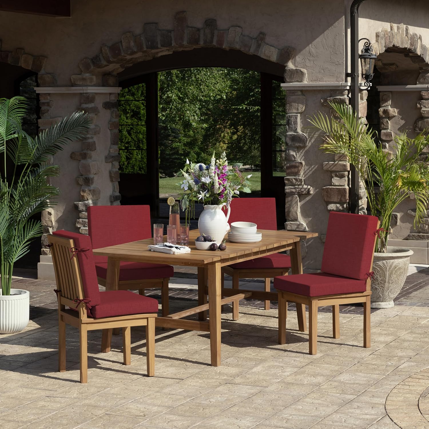 Arden Foam Outdoor Dining Chair Cushion, 20 x 20, Made with ProFoam, Rain-Proof, Fade Resistant, Ruby Red Leala