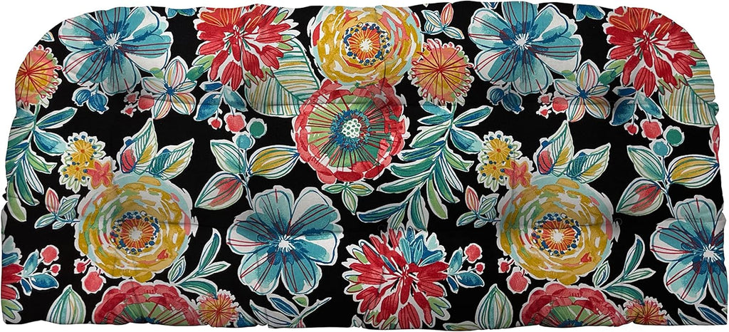 RSH DECOR: Tufted Wicker Loveseat Cushion | 41” x 19" | All-Weather Spun Fabric | Water and Fade-Resistant | Outdoor Settee Cushion for Patio Furniture | Colsen Noir - Made in USA