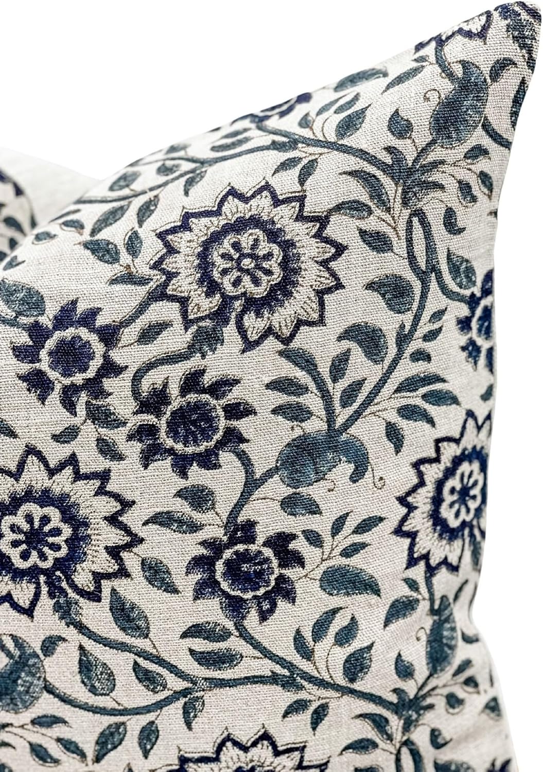 Designer Floral Print on Natural Linen Pillow Cover, Blue Pillow, Boho Pillow Cover, Decorative Throw Pillow, Navy Blue Pillow Cover, Dark Blue Pillow Cover (Navy Blue, 20x20)