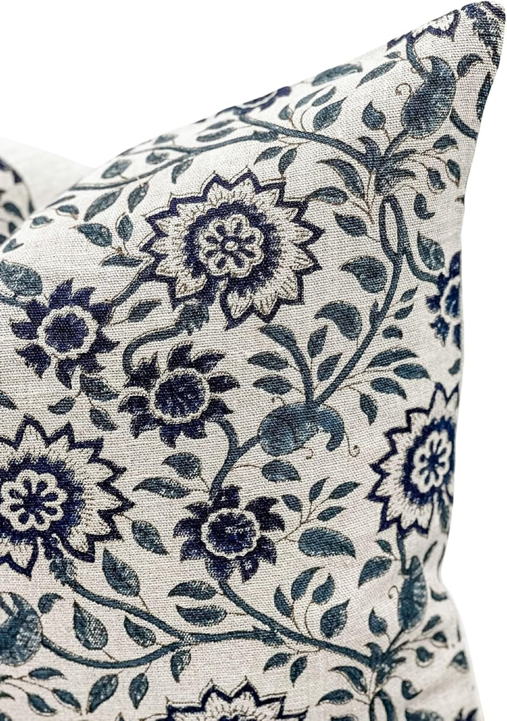 Designer Floral Print on Natural Linen Pillow Cover, Blue Pillow, Boho Pillow Cover, Decorative Throw Pillow, Navy Blue Pillow Cover, Dark Blue Pillow Cover (Navy Blue, 12x48)