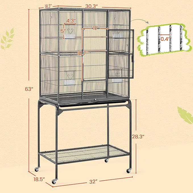 Yaheetech 63-Inch Wrought Iron Rolling Large Bird Cage for African Grey Small Quaker Amazon Parrots Canary Bird Flight Cage