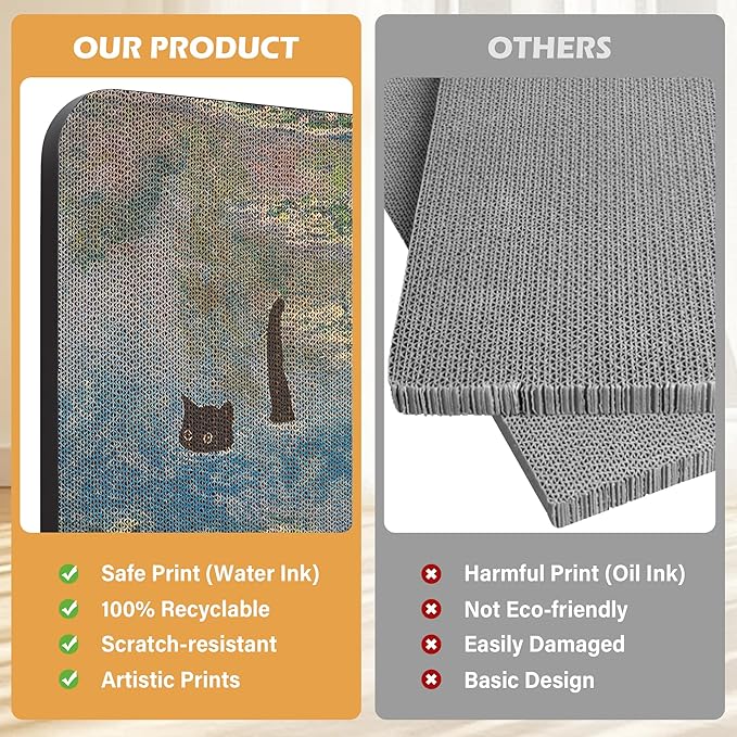 2 Pack Art Cat Scratcher, Wall-Mountable Cat Scratch Pad, Wall Cat Scratcher 16.7x11x1 Inch Cat Scratching Board for Indoor Cats Toy(Pond & Bridge)