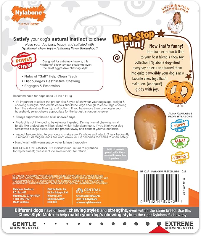Nylabone Pretzel Power Chew Toy for Dogs, Dog Toys for Aggressive Chewers, Bacon & Peanut Butter Flavor, Small Dogs - Up to 25 Ibs, 1 Count
