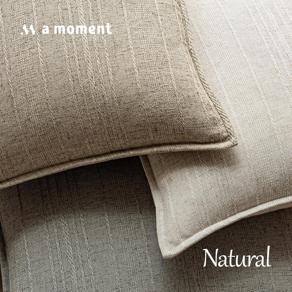 a moment Linen Pillow Covers Set of 2,Boho Farmhouse Throw Pillowcases Neutral Textured Decorative Covers for Couch Sofa, Soft Linen Blend Accent Case Cushion Living Room Home Decor 26"x26"Khaki