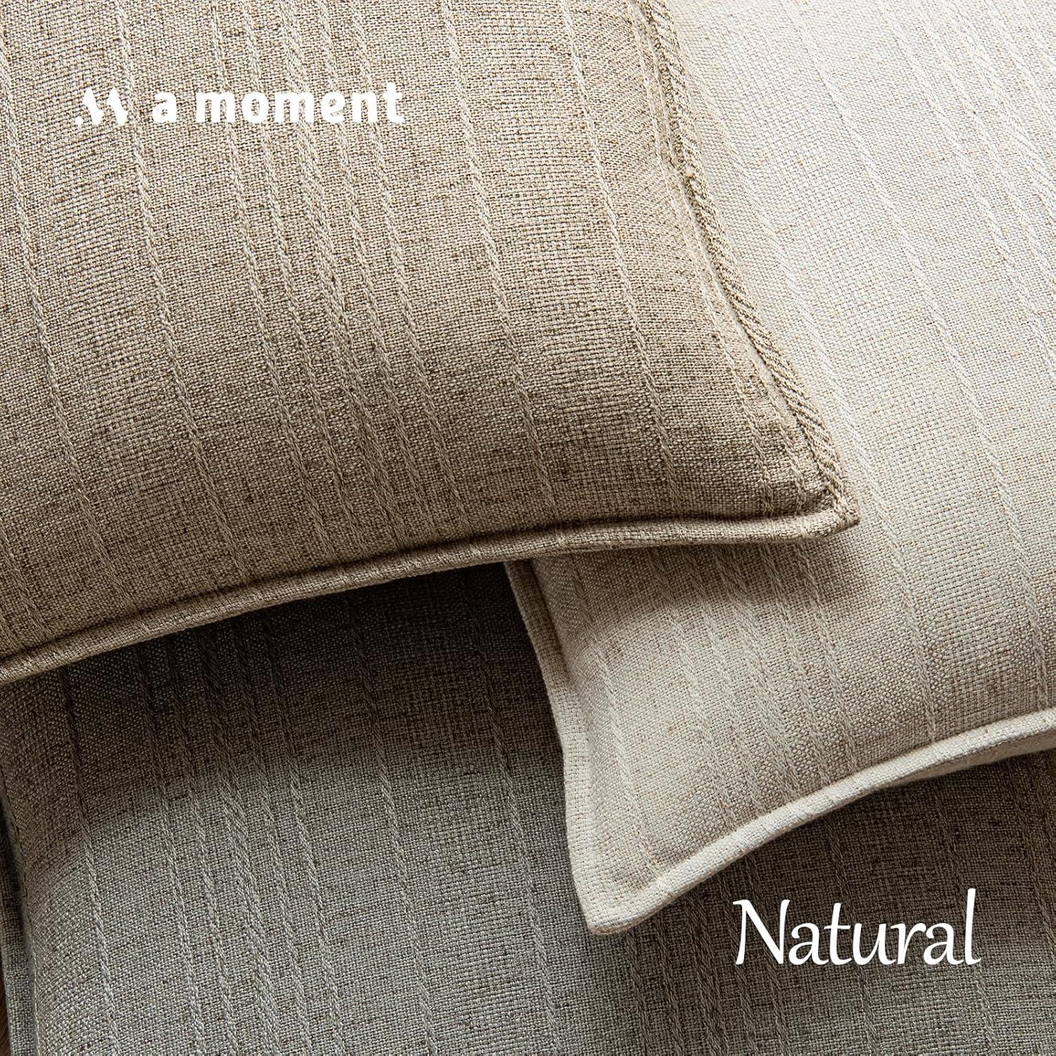 a moment Linen Pillow Covers Set of 2,Boho Farmhouse Throw Pillowcases Neutral Textured Decorative Covers for Couch Sofa, Soft Linen Blend Accent Case Cushion Living Room Home Decor 24"x24"Khaki