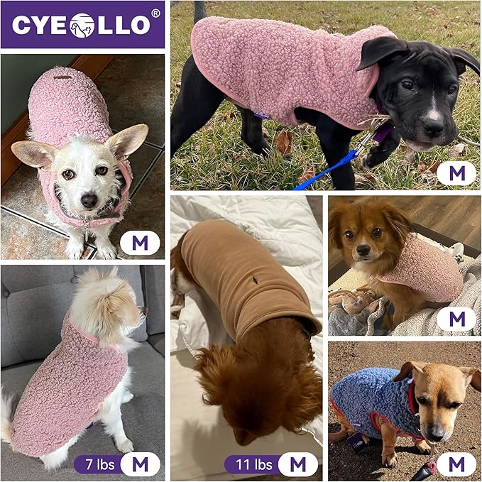 cyeollo Warm Dog Sweater Coat Fleece Sherpa Winter Sweater Coats, Turtleneck Dog Jacket Vest for Small Medium Large Dogs with Leash Hole, Soft Reversible Coats for Cold Weather, Green, M
