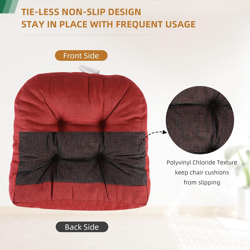 RACE LEAF 17" x 17" Patio Chair Cushions Red - Outdoor/Indoor Tufted Memory Foam Chair Pads Set of 2, Water-Resistant Olefin Chair Seat Cushion Non-Slip Backing