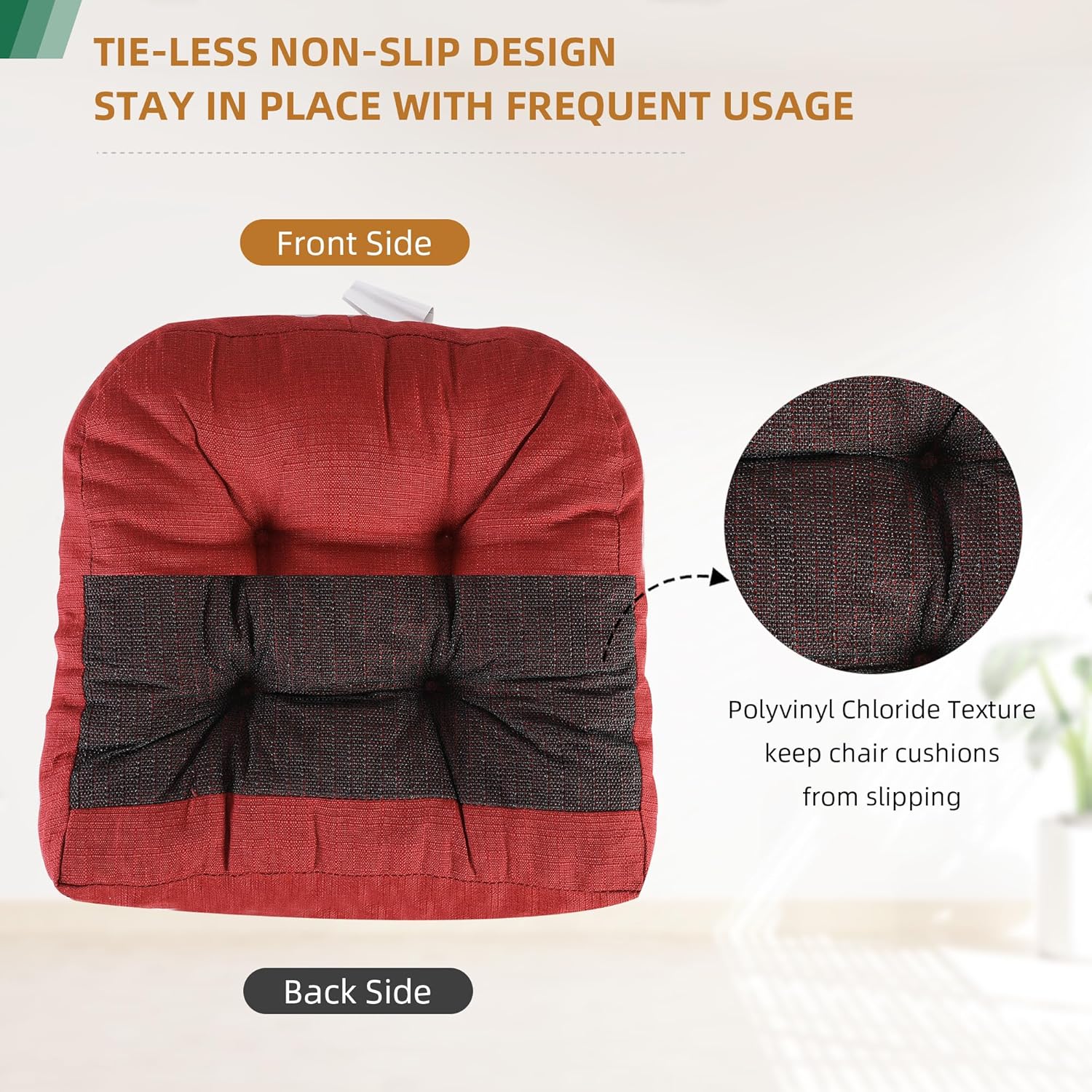 RACE LEAF Patio Chair Cushions 19x19 4 Pack, Memory Foam Outdoor Seat Cushions Water Resistant Tufted Non-Slip Bottom (Red)