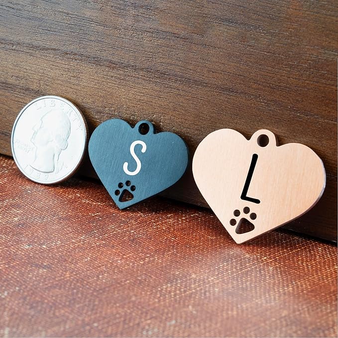 Ultra Joys Dog Tags Personalized for Pets - Hollow Paw Custom Pet ID Tag - Engraved Dog Tag for Small, Large Dogs - Large Heart in Rose