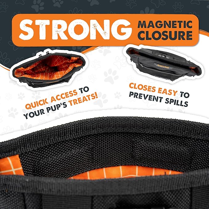 Mighty Paw Dog Treat Pouch | No Spill Magenetic Clasp - Hands-Free Pouches for Training - Pets Training Treat Pouches for Dog Walks - Pet Bags Pouch - Built in Poop Bag Holder - Black