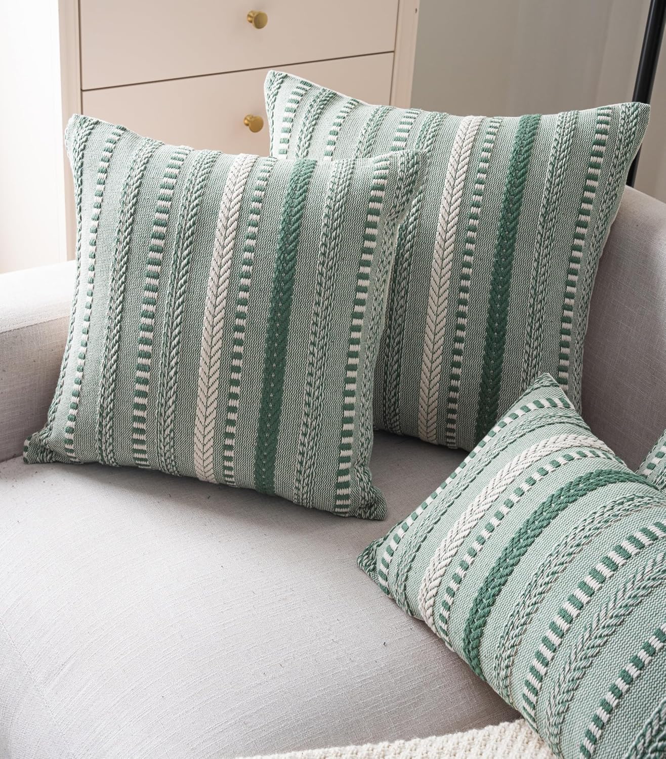 Boho Lumbar Pillow Covers 14x36 Long, Farmhouse Decorative Couch Pillow Cases, Light Green Accent Pillows of Bed, Sofa Bedroom Living Room Home Decor Cushion Cover, Pack of 1