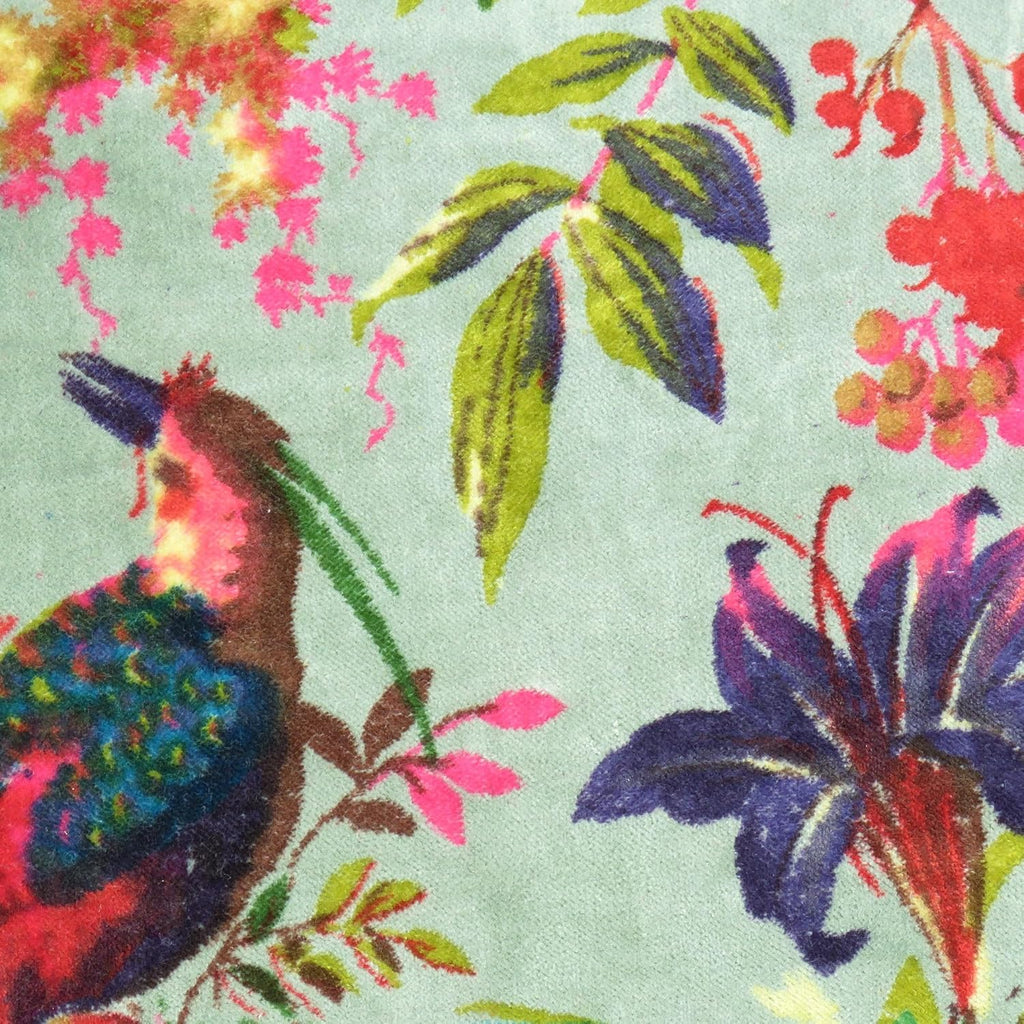 Eyes of India Colorful Velvet Floral Flower Bird Throw Sofa Cushion Couch Pillow Cover Case Boho Chic Decorative Bohemian Accent Indian Handmade (12 X 20 in. (30 X 50 cm), Green)