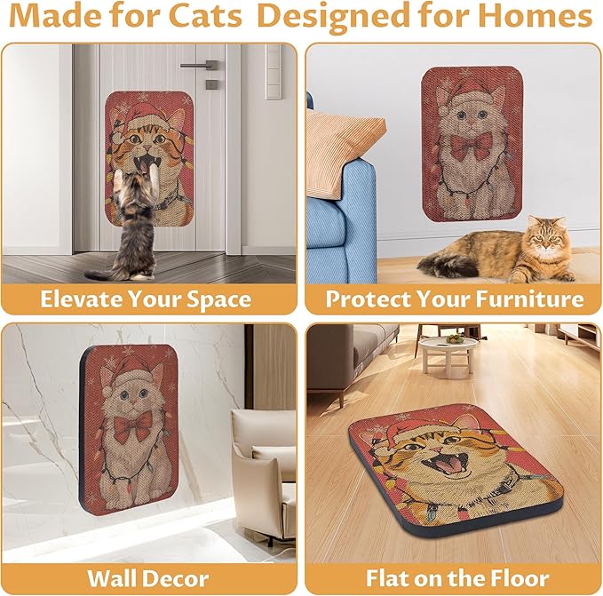 2 Packs Art Cat Wall-Mountable Scratching Board 16.7x11x1 Inch Cat Wall Scratch Pad and Scratcher for Indoor Cats Furniture Protector (Christmas)