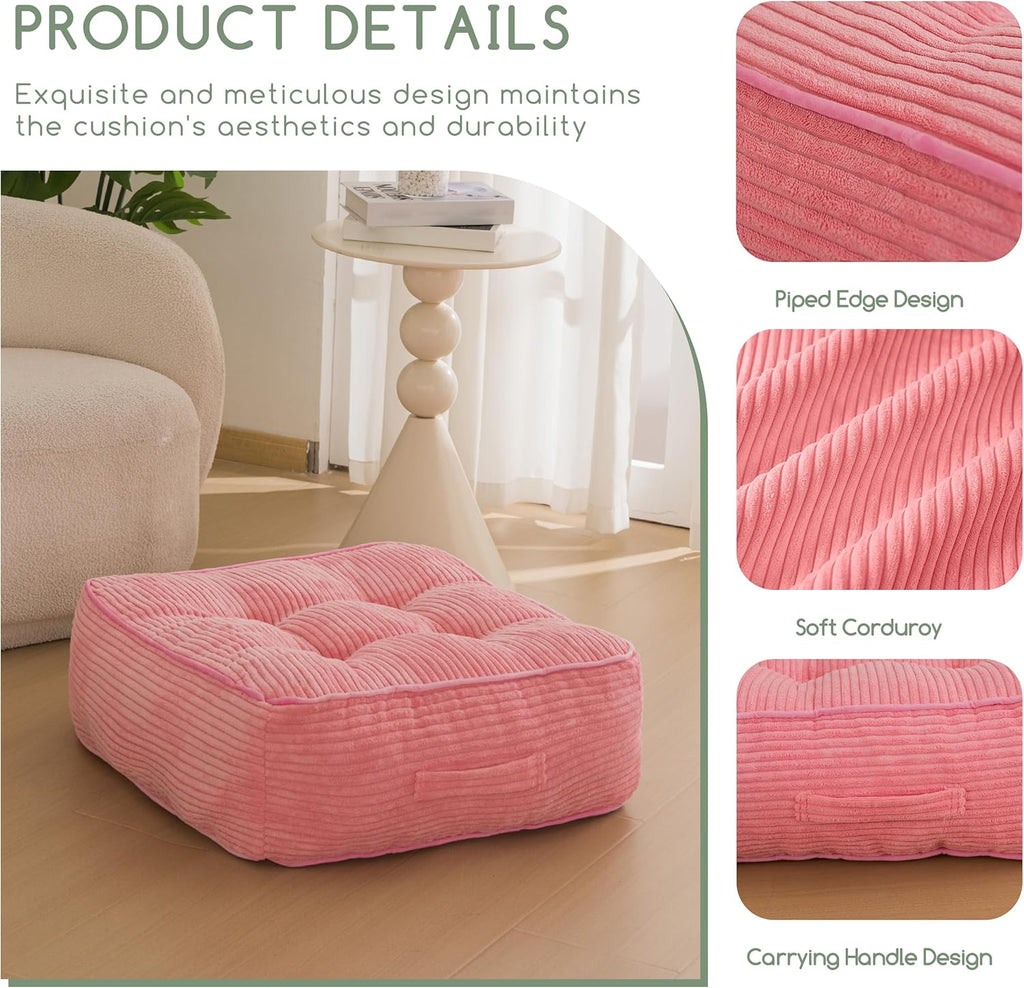 8" Washable Floor Pillow Cushion for Adults, Meditation Cushion Pillow, Large Square Floor Sitting, Removable Tufted Corduroy Cover, for Tatami Living Room or Yoga, 22x22 Inch, Machine Washable
