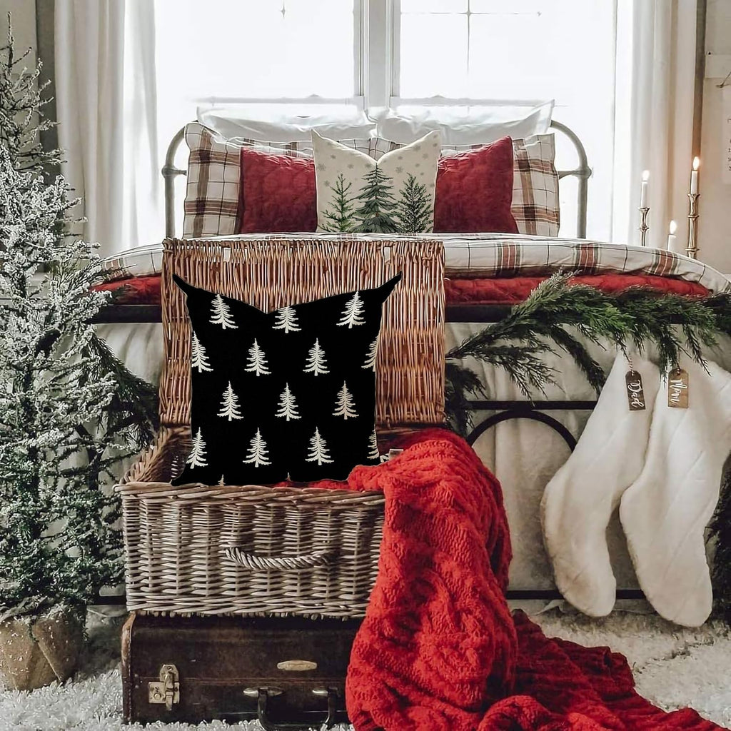DFXSZ Christmas Pillow Covers 18x18 inch Set of 2 Christmas Tree Decorative Black Throw Pillow Covers Winter Famliy Decoration for Home Couch TH-30D18
