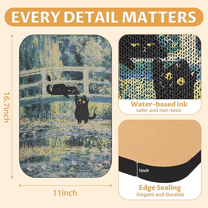 2 Pack Art Cat Scratcher, Wall-Mountable Cat Scratch Pad, Wall Cat Scratcher 16.7x11x1 Inch Cat Scratching Board for Indoor Cats Toy(Pond & Bridge)