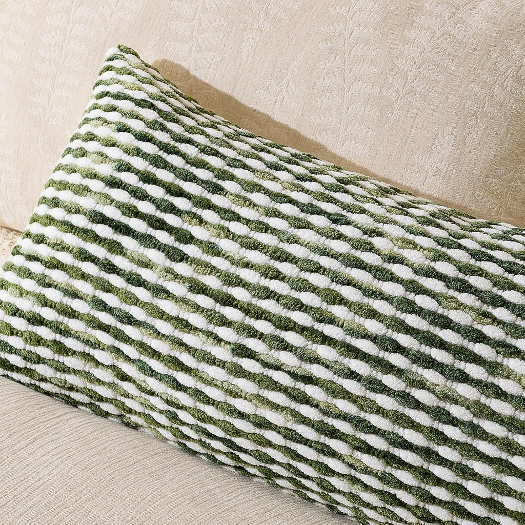 AmHoo Boho Chenille Pillow Cover Decorative Tufted Pillowcase for Couch Bed Sofa Bedroom Living Room Modern 14 x 36-Inch Sage Green