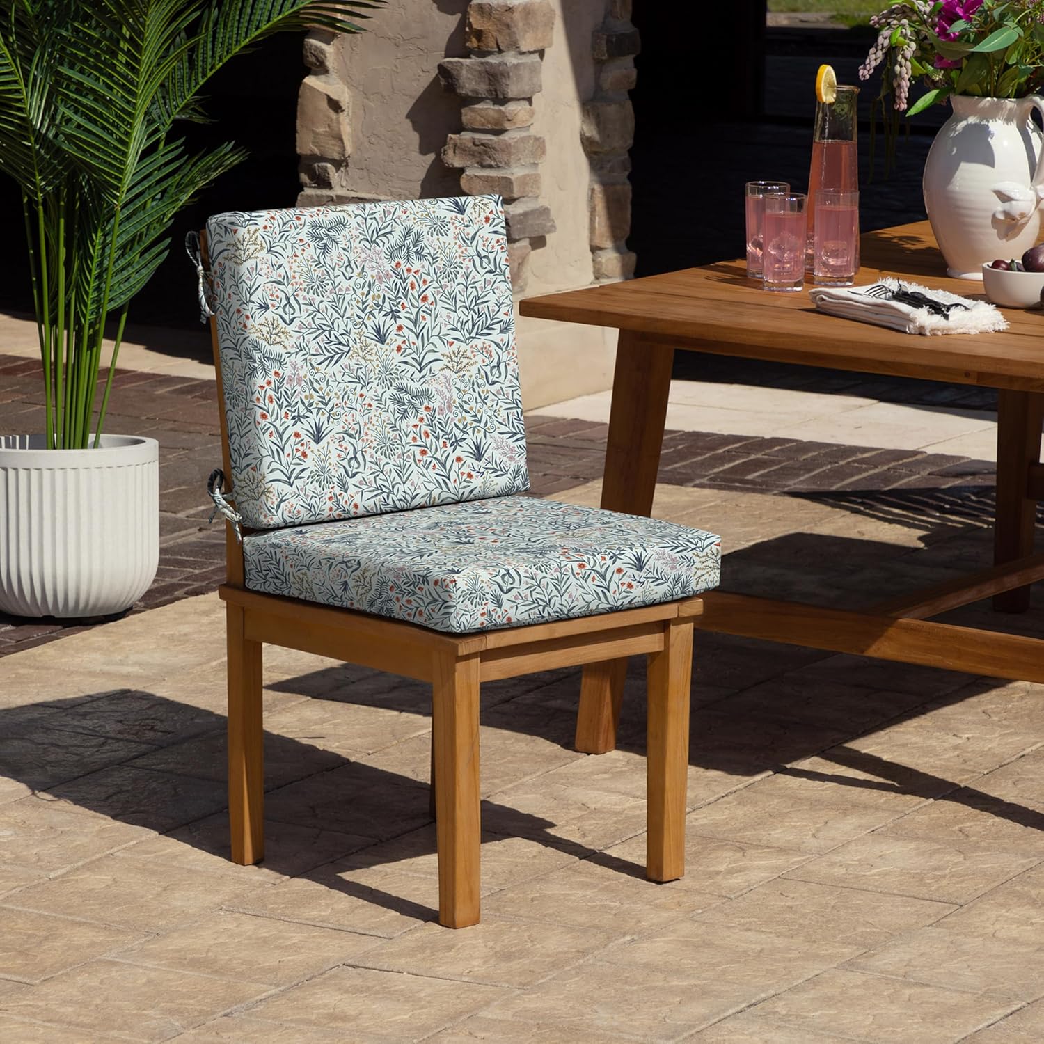 Arden Foam Outdoor Dining Chair Cushion, 20 x 20, Made with ProFoam, Rain-Proof, Fade Resistant, Pistachio Botanical