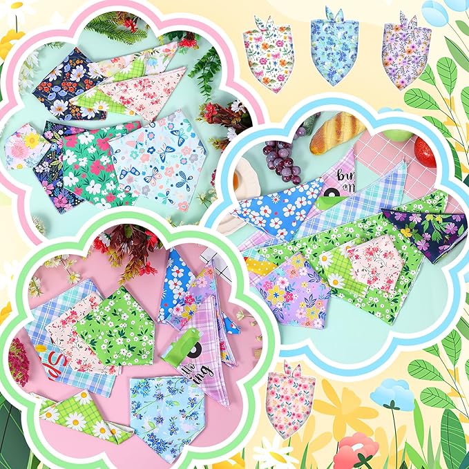 60 Pcs Spring Summer Dog Bandanas Bulk Adjustable Floral Puppy Scarves Pet Bandana Washable Flower Puppy Grooming Bandana for Small Medium Large Breed Dog Cat Pet Grooming Accessories