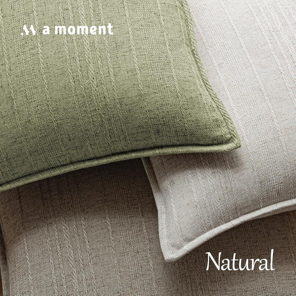 a moment Linen Pillow Covers Set of 2,Boho Farmhouse Throw Pillowcases Neutral Textured Decorative Covers for Couch Sofa,Soft Linen Blend Accent Case Cushion Home Decor 20"x12"Seeding Green