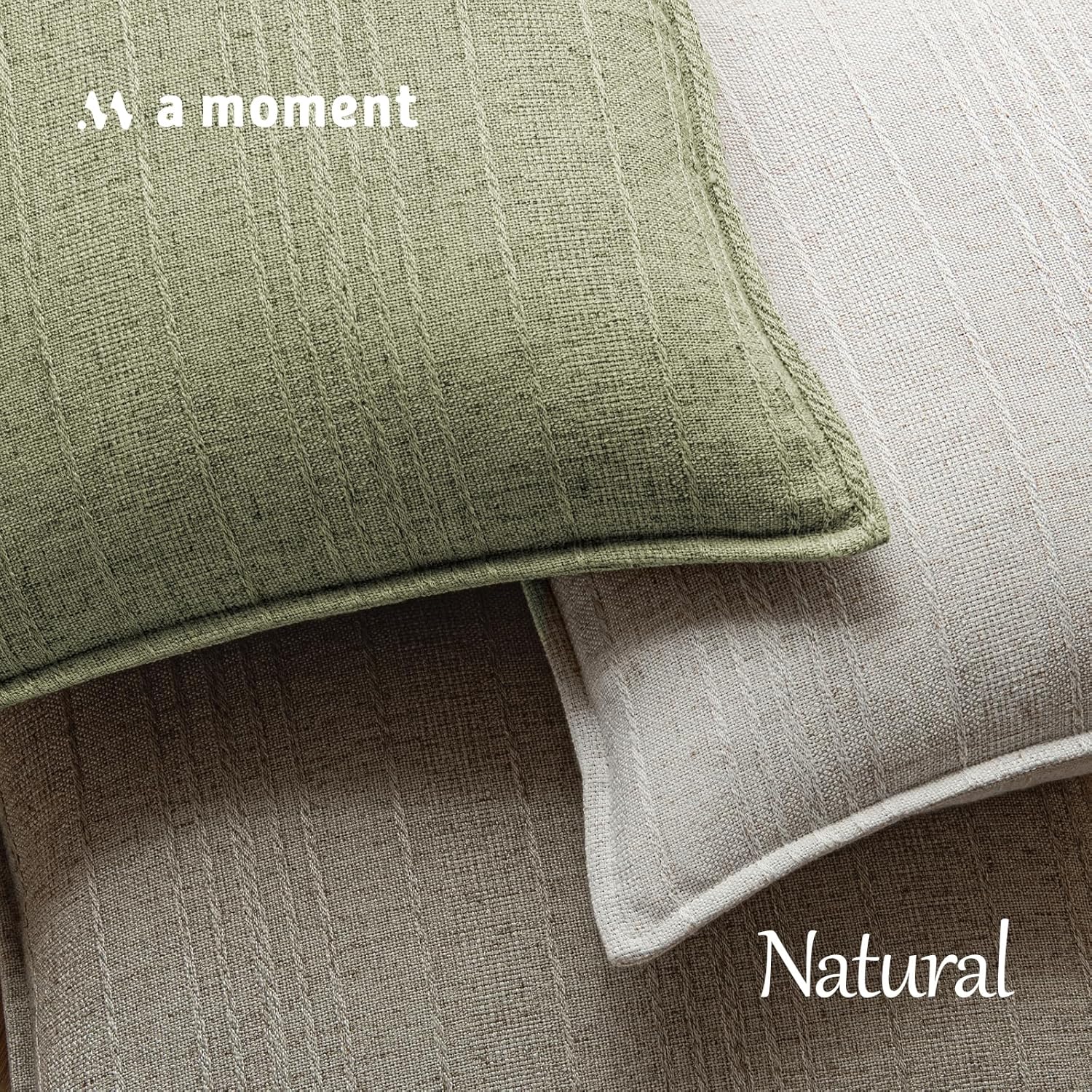 a moment Linen Pillow Covers Set of 2,Boho Farmhouse Throw Pillowcases Neutral Textured Decorative Covers for Couch Sofa,Soft Linen Blend Accent Case Cushion Home Decor 26"x26"Seeding Green