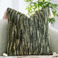 AmHoo Boho Throw Pillow Cover Decorative Bohemian Woven Tufted Striped Farmhouse with Tassels Textured Cushion Case Pillowcase Neutral for Sofa Couch Bed 18 x 18-Inch Sage Green