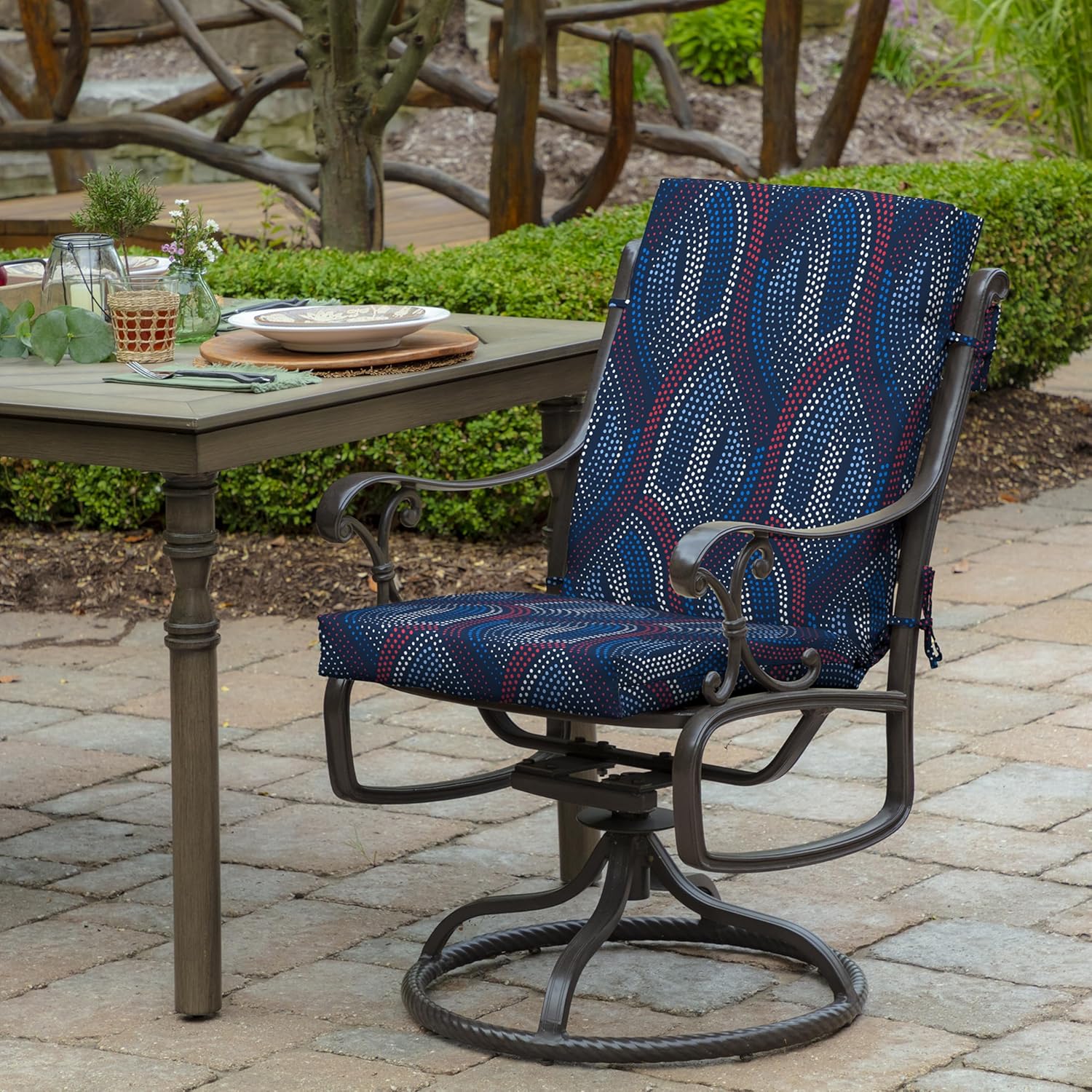 Arden Outdoor Midback Chair Cushion, 18 x 16.5, Rain-Proof, Fade Resistant Sapphire Liberty Mosaic