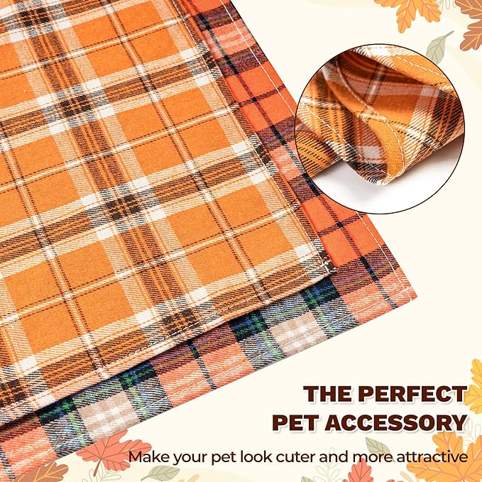 Fall Dog Bandana,2-Pack Thanksgiving Dog Bandanas, Plaid Fall Pet Scarves for Large Medium Small Dogs, Adjustable Vintage Holiday Neckwear,Reversible Bibs Breed for Boy and Girl(Large)