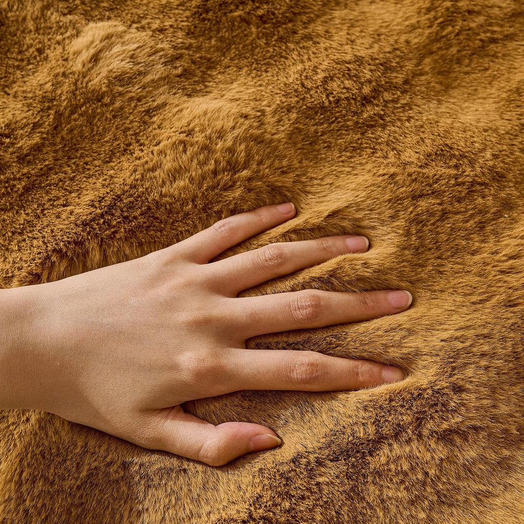 Faux Fur Decorative Throw Pillow Cover Plush Thick Bubble Pillow Covers Luxury Soft Cozy Accent Pillowcase for Spring Sofa Living Room Couch Bed (Brown Yellow,12"x20")