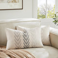 100% Cotton Farmhouse Leaves Lumbar Throw Pillow Covers Set of 2, 12x20 Inch Mixed Grey Pastoral Decorative Print Cushion Covers for Sofa Bed Living Room Home Decor