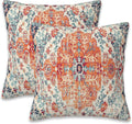 Throw Pillow Covers Boho Orange Pillow Covers 20x20 Inch Set of 2 Rug Boho Style Ethnic Floral Throw Pillows Decorative Pillow Cases Cushion Covers for Bedroom Livingroom Sofa Farm House
