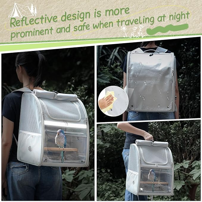 Sanmoncare Bird Carrier Backpack, Water Repellent Fabric Cockatiel Travel Bag with Stand, Lightweight and Portable Travel Cage for Parrot, Bird Travel Carrier