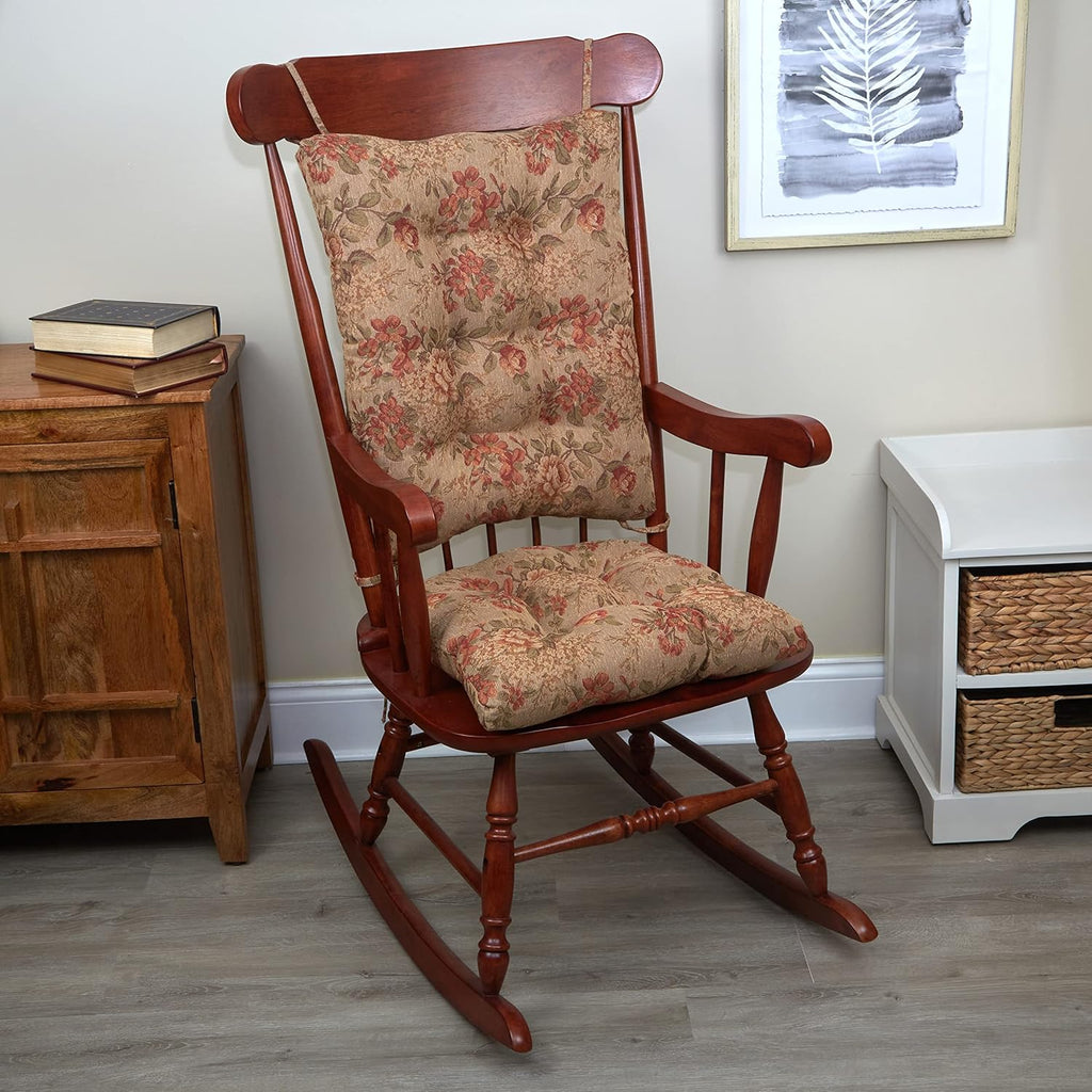 Klear Vu Omega Non-Slip Rocking Chair Cushion Set, Assembled in USA, Thick Padding & Tufted Design, Includes Seat Pad & Back Pillow with Ties, 17x17 Inches, 2-Piece Set, Somerset