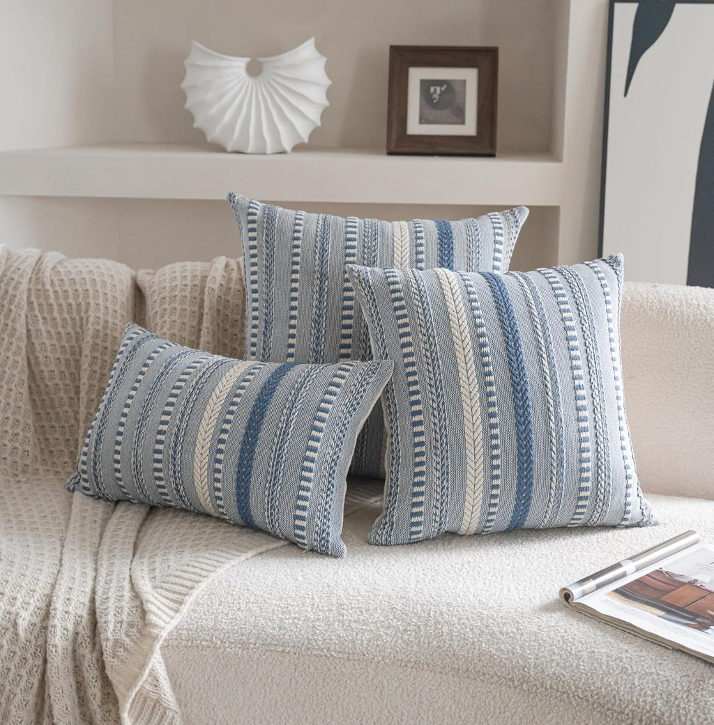 Boho Throw Pillow Covers 12x20 Inch Set of 2, Farmhouse Decorative Couch Pillow Cases, Blue Accent Pillows of Bed, Sofa Bedroom Living Room Home Decor Cushion Cover