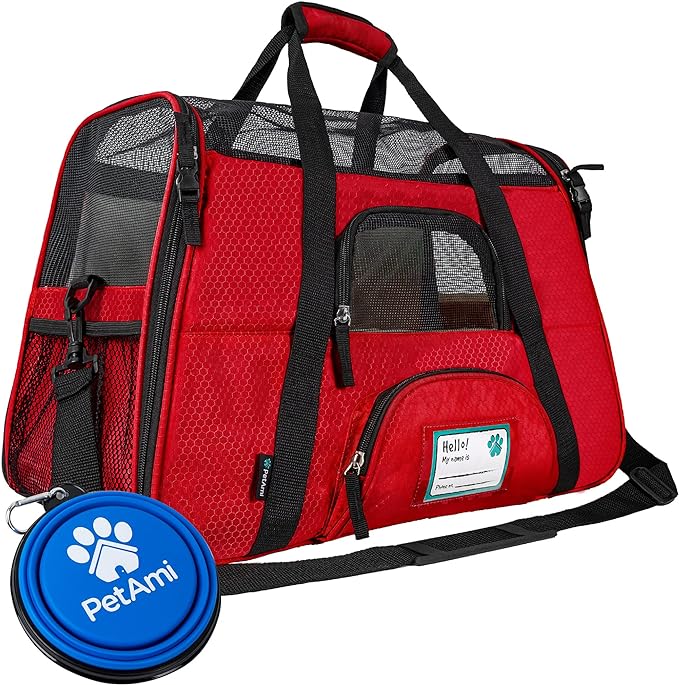 PetAmi Airline Approved Pet Carrier for Cat, Soft Sided Dog Carrier for Small Dogs, Cat Travel Supplies Accessories for Indoor Cats, Ventilated Pet Carrying Bag Medium Large Kitten Puppy, Large Red