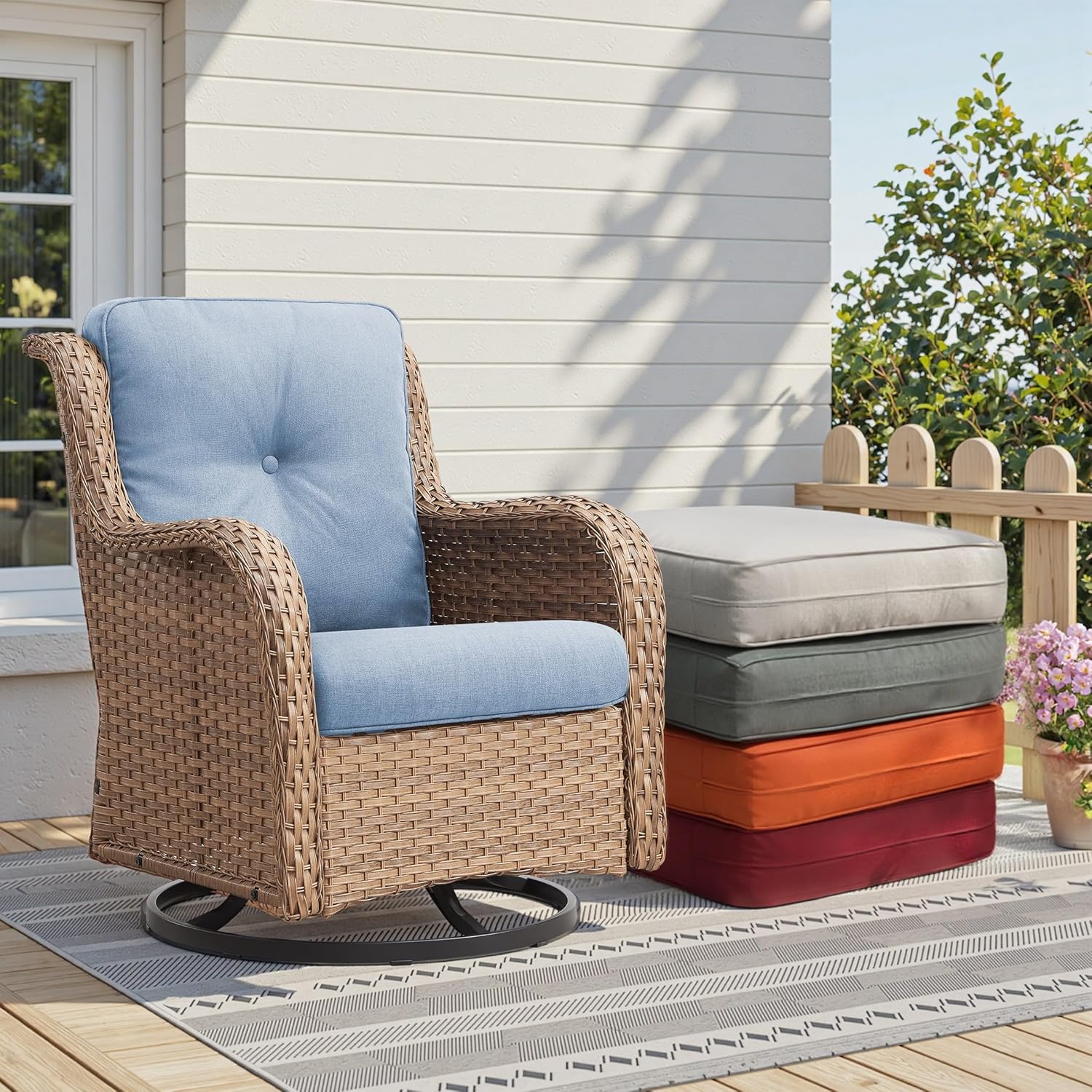 Outdoor Chair Cushions - 22" x 25" x 4" Patio Furniture Cushions with Water Resistant & Removable Cover, 28D High Density Sponge Patio Cushion for Outdoor Furniture Couch Rocker Chair, Baby Blue