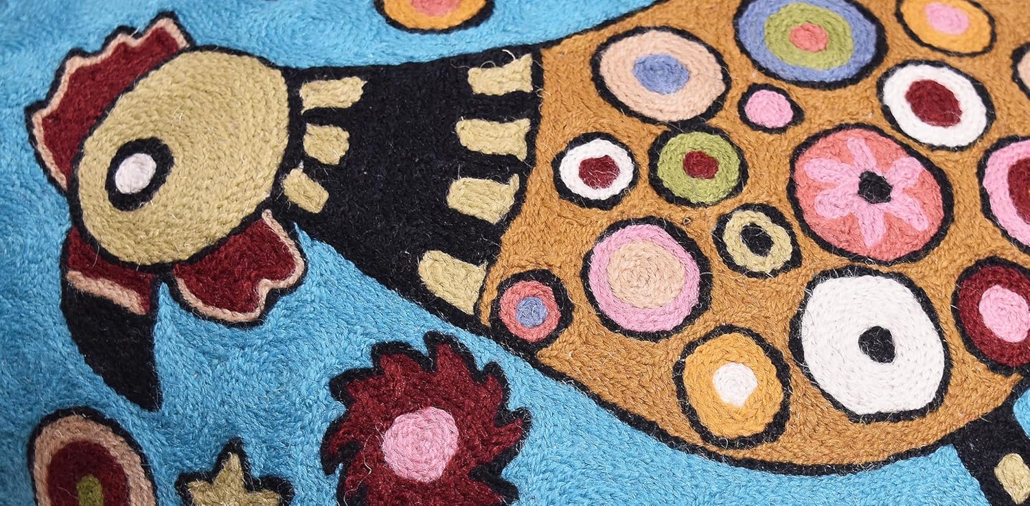 Turquoise Rooster Accent Pillow Cover Bird Cockerel Decorative Pillowcase Karla Gerard Farmhouse Sofa Cushions Hand Embroidered Wool 18x18 Inch