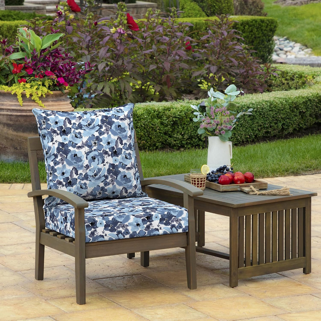 Arden Outdoor Deep Seat Cushion Set, 22 in x 24 in, Weather-Proof, Rain-Proof, Fade Resistant Patio Cushion Blue Garden Floral