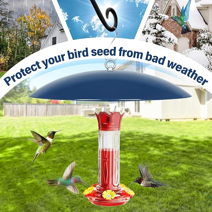 13" Bird Feeder Rain Cover,Bird House Dome,Hummingbird Feeder Guard, Proof for Shepherd's Hook Outdoors, (Blue), 4Pack