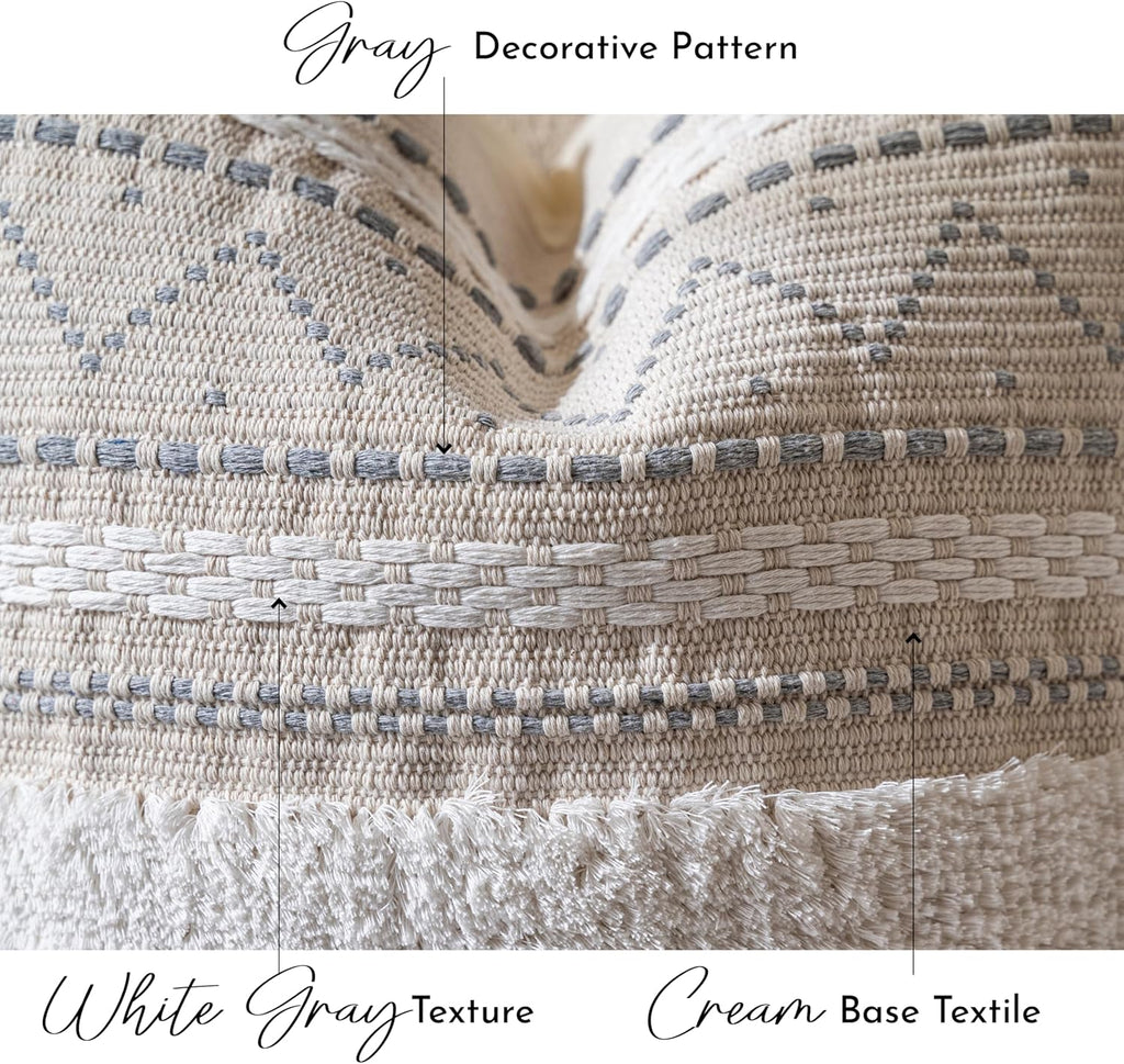 BlissBlush Gray Decorative Throw Pillow Cover 20x20 Combo Set of 2 Square Boho Neutral Grey Accent Pillowcase Tassels Farmhouse Cushion for Couch Sofa Bedroom Living Room Home Décor Cover ONLY