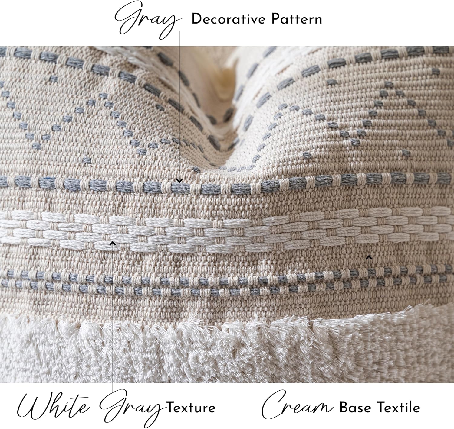 BlissBlush Gray Decorative Throw Pillow Cover 20x20 Combo Set of 2 Square Boho Neutral Grey Accent Pillowcase Tassels Farmhouse Cushion for Couch Sofa Bedroom Living Room Home Décor Cover ONLY